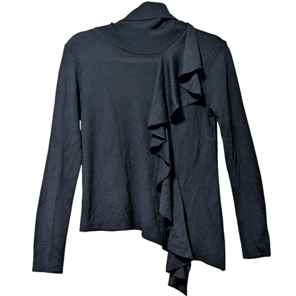 James Lakeland turtleneck black ruffle abstract black Italy women's size Small